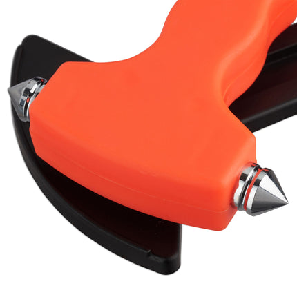 Car with emergency hammer and seat belt cutter