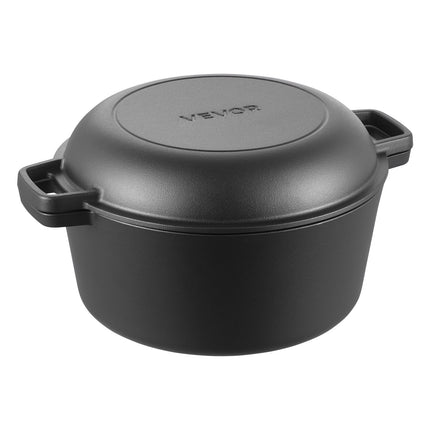 Cast Iron Dutch Oven 5QT, 2-in-1 Skillet Lid