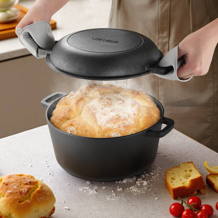 Cast Iron Dutch Oven 5QT, 2-in-1 Skillet Lid