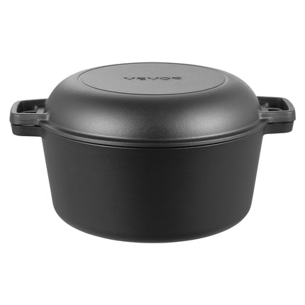 Cast Iron Dutch Oven 5QT, 2-in-1 Skillet Lid