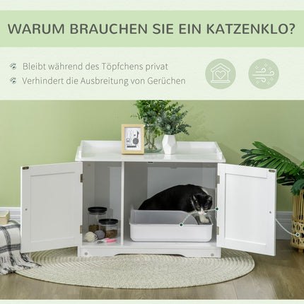 Kaķu tualetes skapis ar regulējamu nodalījumu, magnētiskām durvīm, balts, 86x48x52 cm