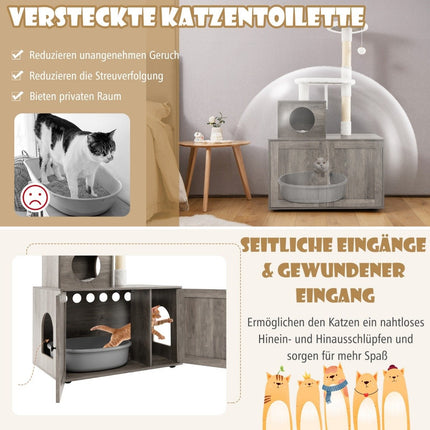 Kaķu skapis ar skrāpējamo stabu kaķu tualetei, pelēks
