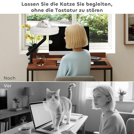 Kaķu rakstāmgalda gulta, 360° rotējoša, regulējams augstums, krēmkrāsas