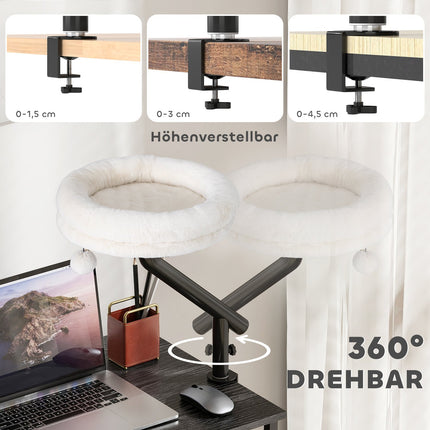 Kaķu rakstāmgalda gulta, 360° rotējoša, regulējams augstums, krēmkrāsas