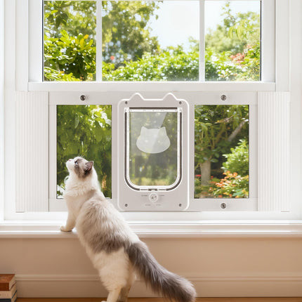 Cat Door for Window, 787-914 mm, 4-Way Lock, Aluminum Frame