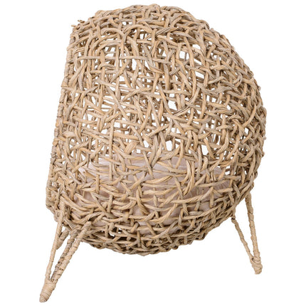 Kaķu Māja Izgatavota No Pe Rotangas Ar Spilveniem, Kaķu Guļvieta, Kaķu Ala Ar Paceltām Kājiņām, Dabīga, Ø52 X 58 Cm