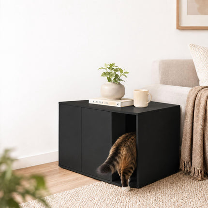 Cat Litter Box Cabinet with 2 Push-to-Open Doors, 50 x 80 x 50 cm, Black