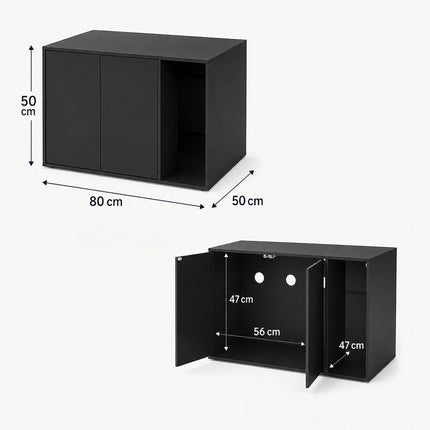 Cat Litter Box Cabinet with 2 Push-to-Open Doors, 50 x 80 x 50 cm, Black