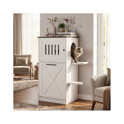 Cat Litter Box Cabinet with Fold-Down Compartment, 115 cm, White