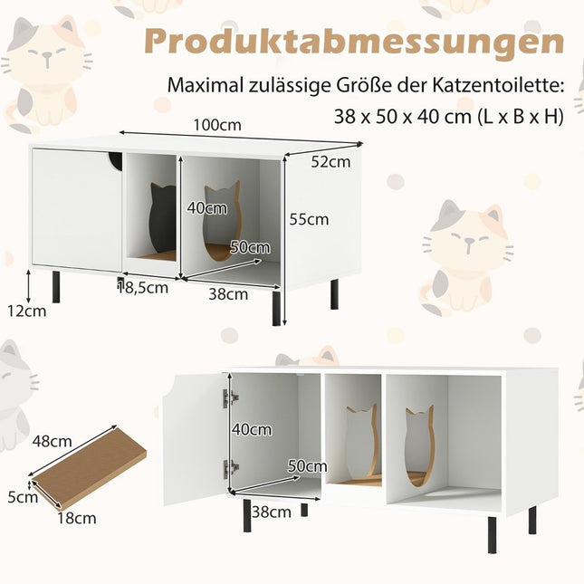 Kaķu tualetes kastes pārsegs 2 kaķiem ar noņemamu skrāpējamo dēli un slēptu kaķu tualeti
