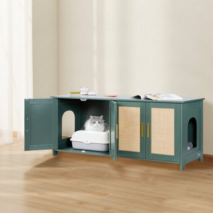 Cat Litter Box Enclosure Cabinet, 120 cm, 4 Rattan Doors