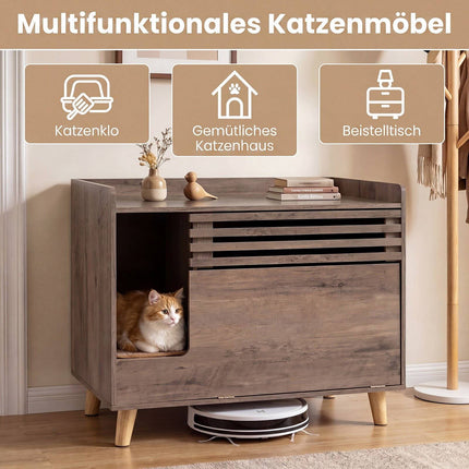Kaķu pakaišu kastes norobežojums ar atveramām durvīm, brūns koks