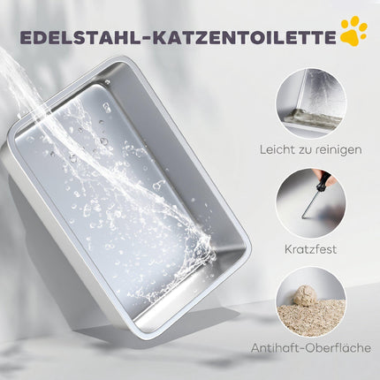 Kaķu pakaišu kaste, XL slēgta, nerūsējošā tērauda, ​​ar kausiņu, pelēka