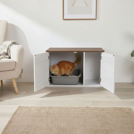 Kaķu pakaišu skapis ar ventilāciju, koka imitācija