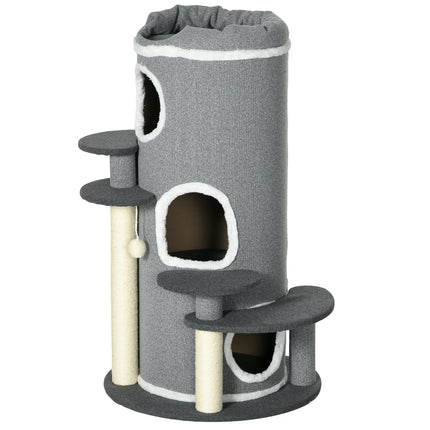 Kaķu Asināšanas Muca 99 Cm Spēļu Muca Ar Kaķu Gulta, Spēļu Bumbu un Platformām, Kaķu Mēbeles, Pelēka