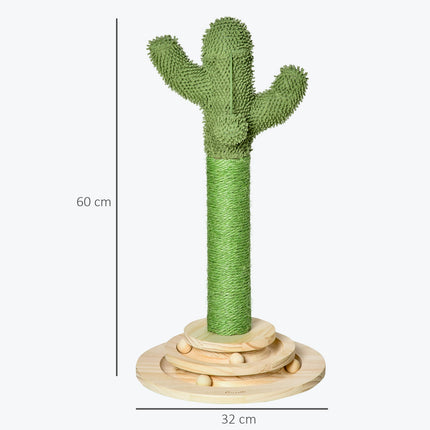 Cat Scratching Post Cactus Design, Sisal & Pine, 60cm