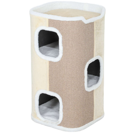 Kaķu asināšanas koks, 3 līmeņi, mīksts plīšs, bēšs