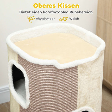 Kaķu asināšanas koks, 3 līmeņi, mīksts plīšs, bēšs