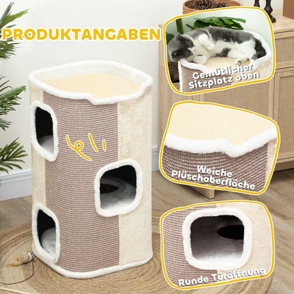 Kaķu asināšanas koks, 3 līmeņi, mīksts plīšs, bēšs