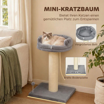Cat Scratching Tree with Plush Bed, 55 x 55 x 83 cm, Grey, Cat Toy Included