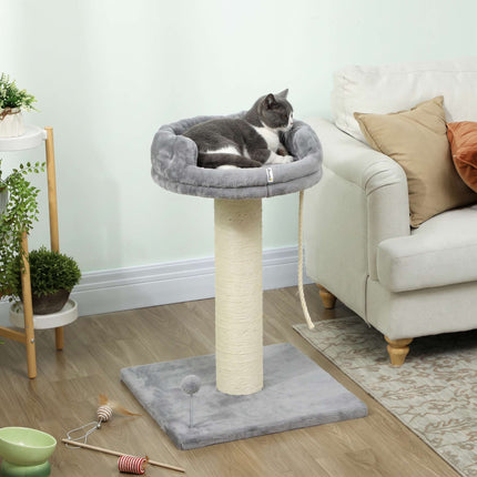 Cat Scratching Tree with Plush Bed, 55 x 55 x 83 cm, Grey, Cat Toy Included