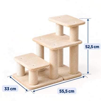Cat Stairs with 3 Steps and Sisal Posts, 6-in-1 Adjustable – Beige, Max. 40 kg