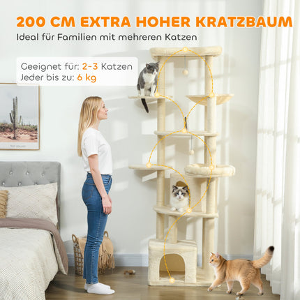 Kaķu koks, 2 m, daudzlīmeņu, sizala, šūpuļtīkls, bēšs
