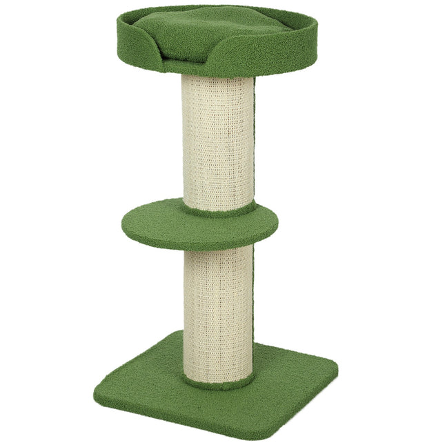 Kaķu koks 91 cm ar gultu, platformām, sizala stabiem, zaļš