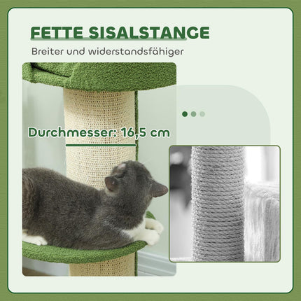 Cat Tree 91cm with Bed, Platforms, Sisal Posts, Green