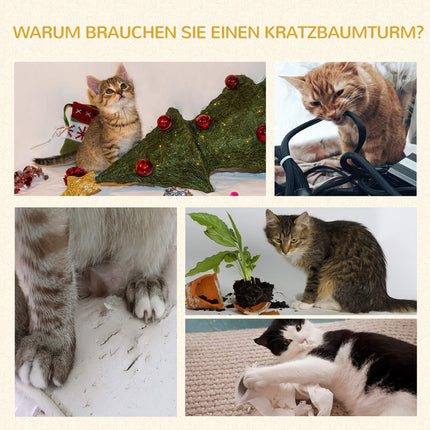 Kaķu koks, kaķu asināšanas stabs, kaķu rotaļu tornis, kaķu kāpšanas koks, asināšanas stabs, šūpuļtīkls, pelēks, garums 40 x platums 40 x augstums 132 cm