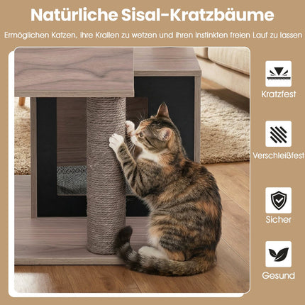Kaķu koka tornis ar sizala stabiem, 2 alas, 94 cm, pelēks