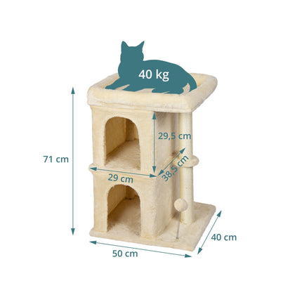 Kaķu koks ar 2 alām un gultu, bēšs, 71 cm