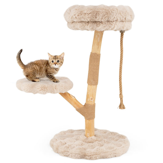 Kaķu koks ar 3 plīša platformām, džutas stabiem, 90 cm, bēšs