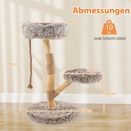 Kaķu māja ar 3 plīša platformām, džutas stabiem, 90 cm