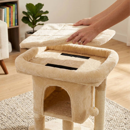 Kaķu māja ar alu un platformu, bēša, 60 cm