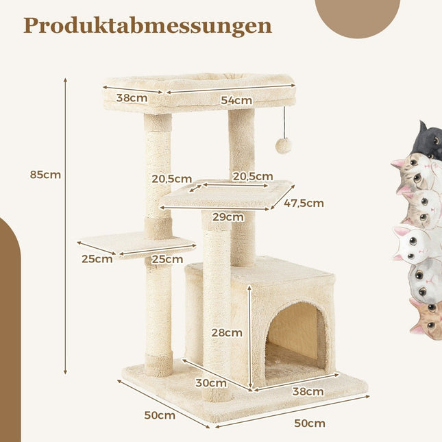 Kaķu māja ar alu, mīksts sēdeklis, 85 cm, bēša
