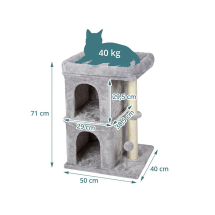 Kaķu koks ar alām un gultu, gaiši pelēks, 71 cm