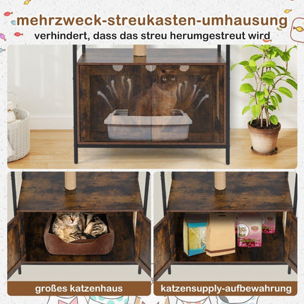 Kaķu koks ar slēptu tualetes kastes skapi, brūns, daudzfunkcionāls