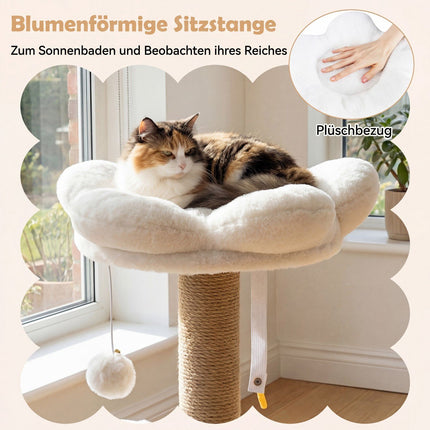 Kaķu koks ar mājiņu, platformu, gultu un bumbiņām, 96 cm bēšs