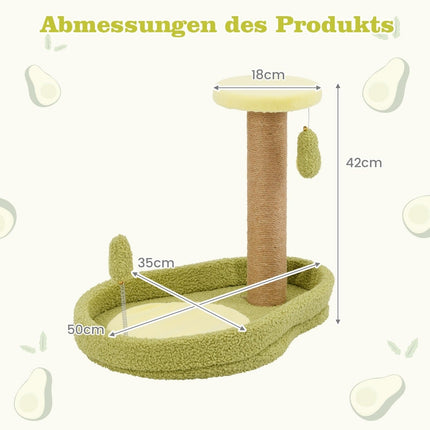 Kaķu māja ar džutas stabiem un avokado rotaļlietu, 50 cm