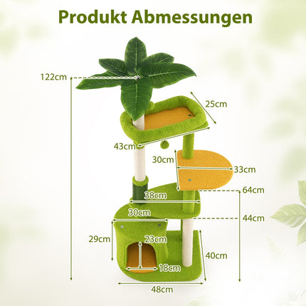 Kaķu māja ar platformām un skrāpējamiem stabiem, 122 cm