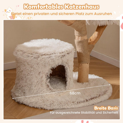 Kaķu māja ar masīvkoka stabu un plīša platformām, 102 cm