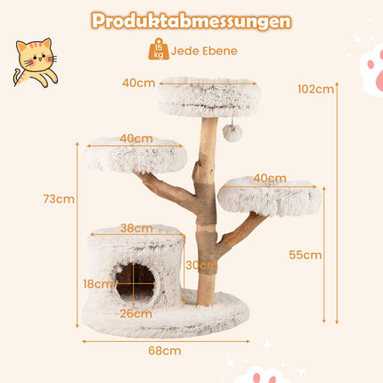Kaķu māja ar masīvkoka stabu un plīša platformām, 102 cm