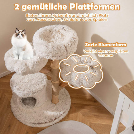 Kaķu māja ar masīvkoka stabu un plīša platformām, 102 cm