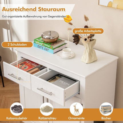 Cat cabinet for cat litter box with 2 drawers & 2 doors & entrance litter box cat house