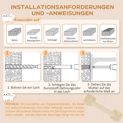 Kaķu kāpšanas sienas komplekts, 5 daļas kaķu mēbeles ar skrāpējamo stabu, lēkšanas platformas, kāpnes, mājiņa, kaķu sienas rāmis, kaķiem līdz 5 kg, plīša, bēša