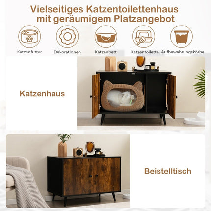 Cat cupboard cat toilet cat house with double doors & entrance 80 x 50 x 57 cm black + natural