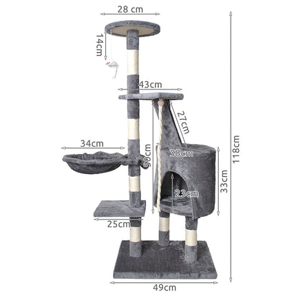 Kaķu koks 118 cm, pelēks