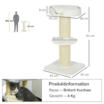 Kaķu māja 91 cm rotaļu māja ar kaķu gultu, platforma, jēra vilnas, krēmkrāsas