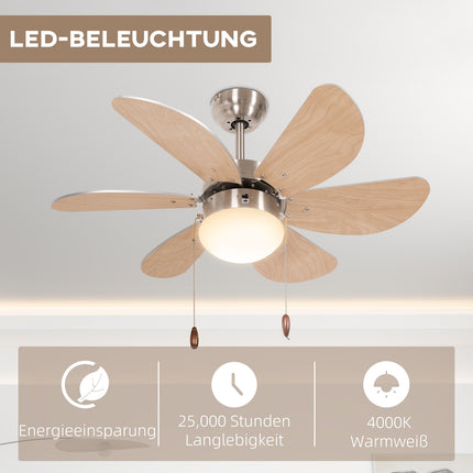 Griestu ventilators ar LED apgaismojumu, 16 W griestu lampa ar ventilatora piekaramo gaismekli, 6 reversīvi lāpstiņas viesistabai, dižskābardis
